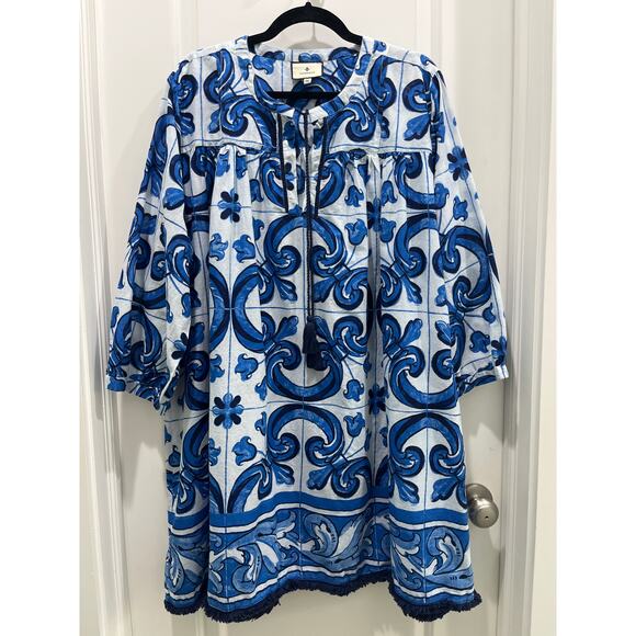 Tuckernuck TNUCK BEACH Capri Blue Majolica Tile Bondi Coverup Sz 3XL - Picture 2 of 11